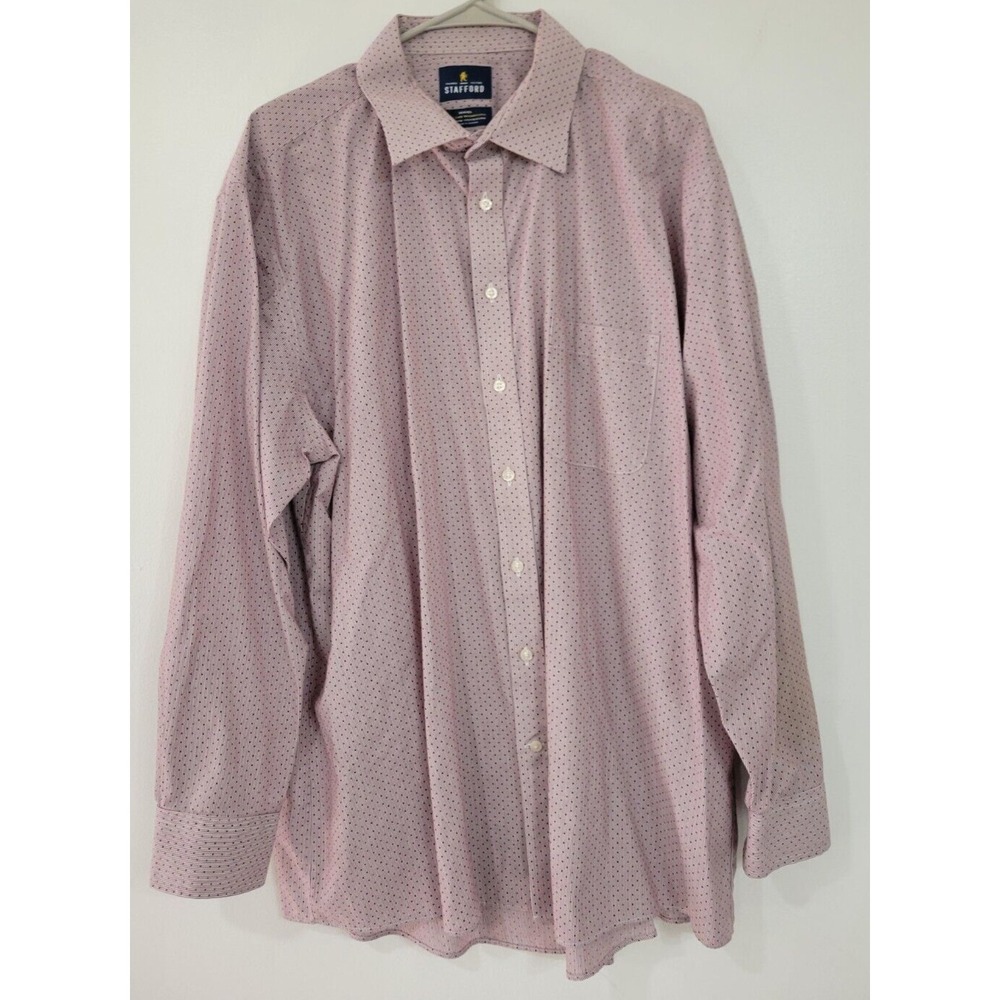 Stafford Travel Men's Burgandy Striped Blue Dots Long‎ Sleeve Shirt 18 34-35